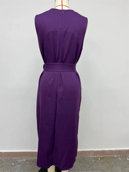 Women Elegant Style Party Prom Dress Summer Sexy Sleeveless Fashion Casual Irregular Hem Midi Dresses Ladies Solid Color Vestido