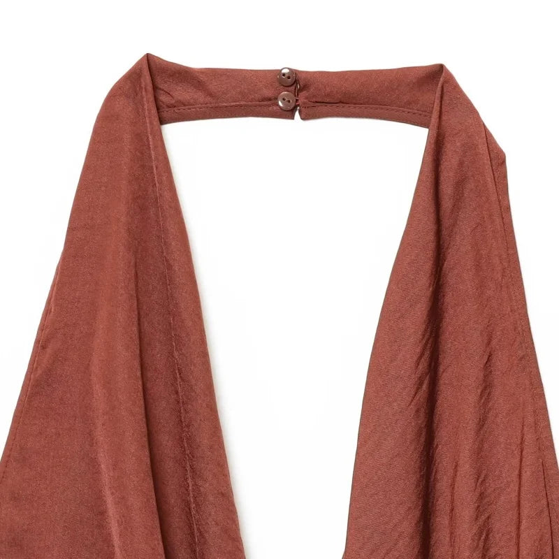 BSAY sexy Dress for Women Fashion Summer New Sleeveless Backless brown Hanging neck collar Chic Female Evening Dresses Mujer