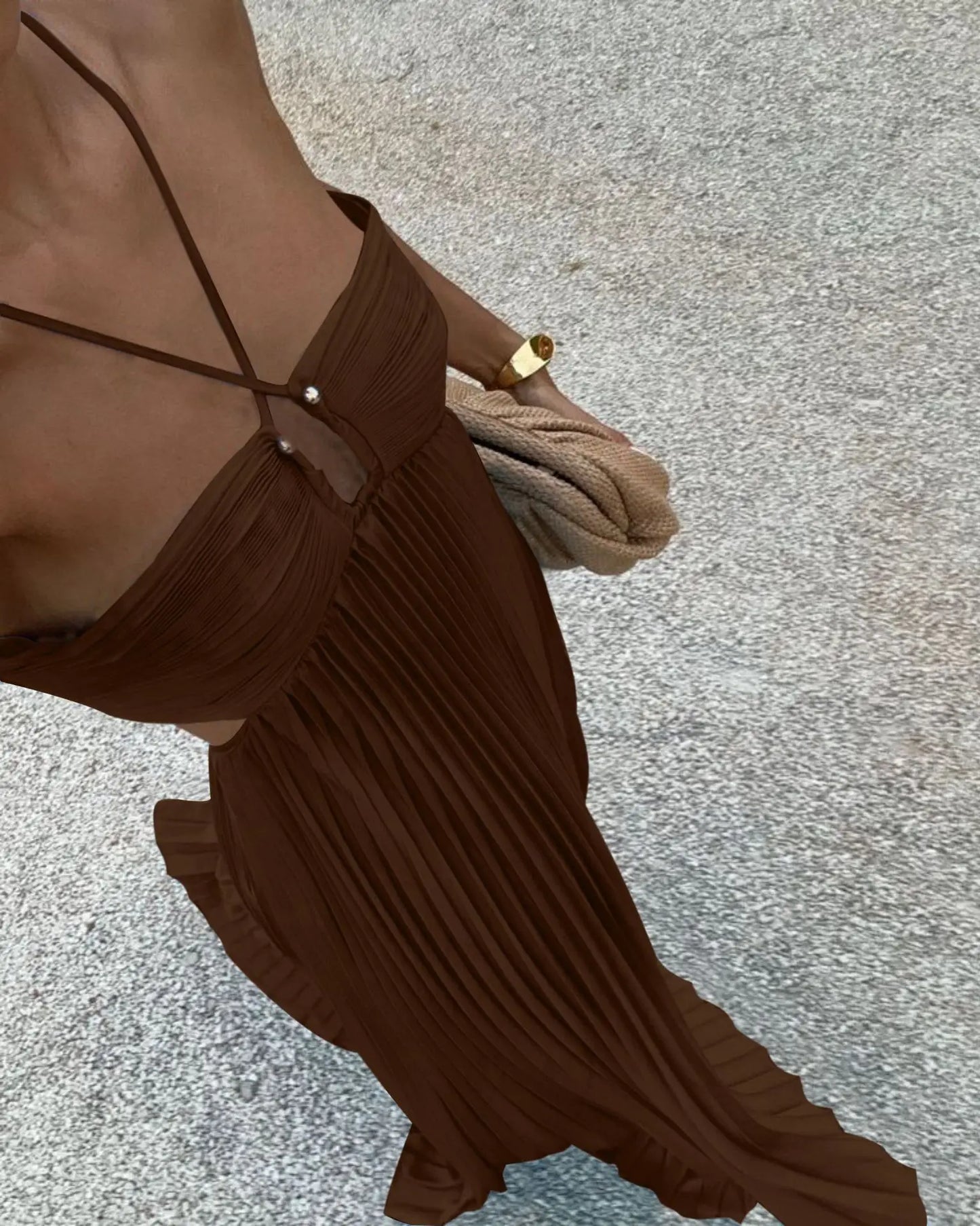 Blue Pleated Halter Long Dress Women Solid Sleeveless Backless Lace-up Maxi Dress Summer Chic Beach Vacation Party Vestidos Robe