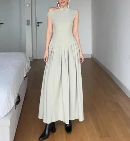 Dresses Women's 2026 New Fashion Female Clothing Summer Round Neck Short Sleeve Patchwork Asymmetrical Pleated High Waist Dress