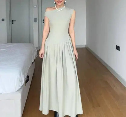 Dresses Women's 2026 New Fashion Female Clothing Summer Round Neck Short Sleeve Patchwork Asymmetrical Pleated High Waist Dress