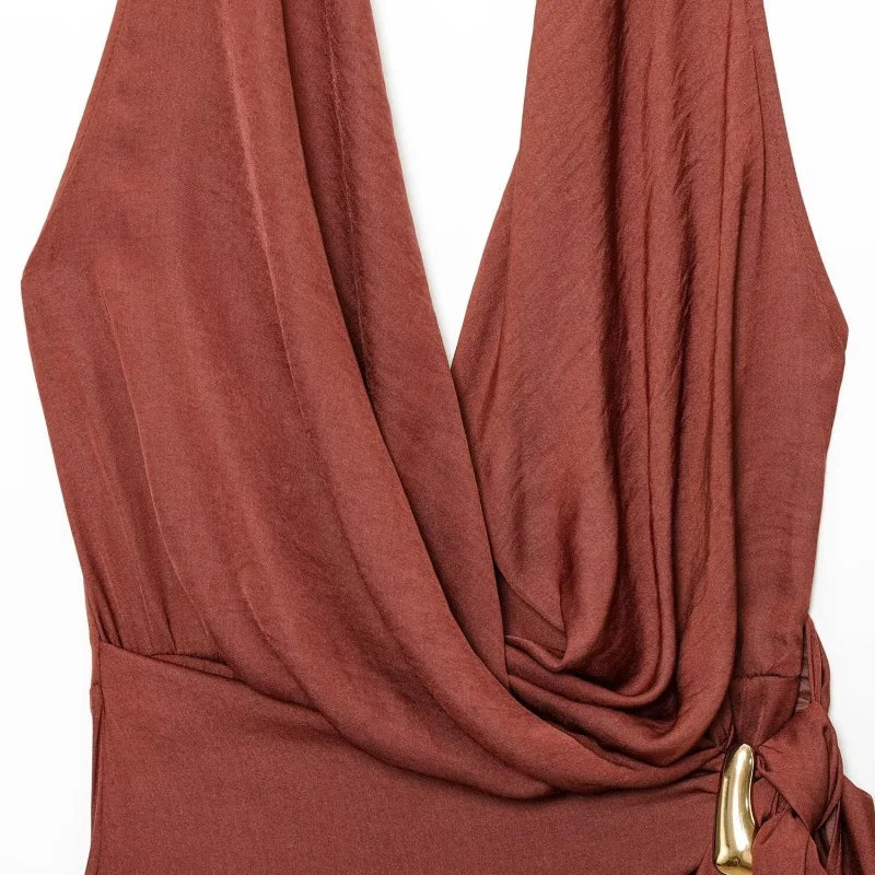 BSAY sexy Dress for Women Fashion Summer New Sleeveless Backless brown Hanging neck collar Chic Female Evening Dresses Mujer