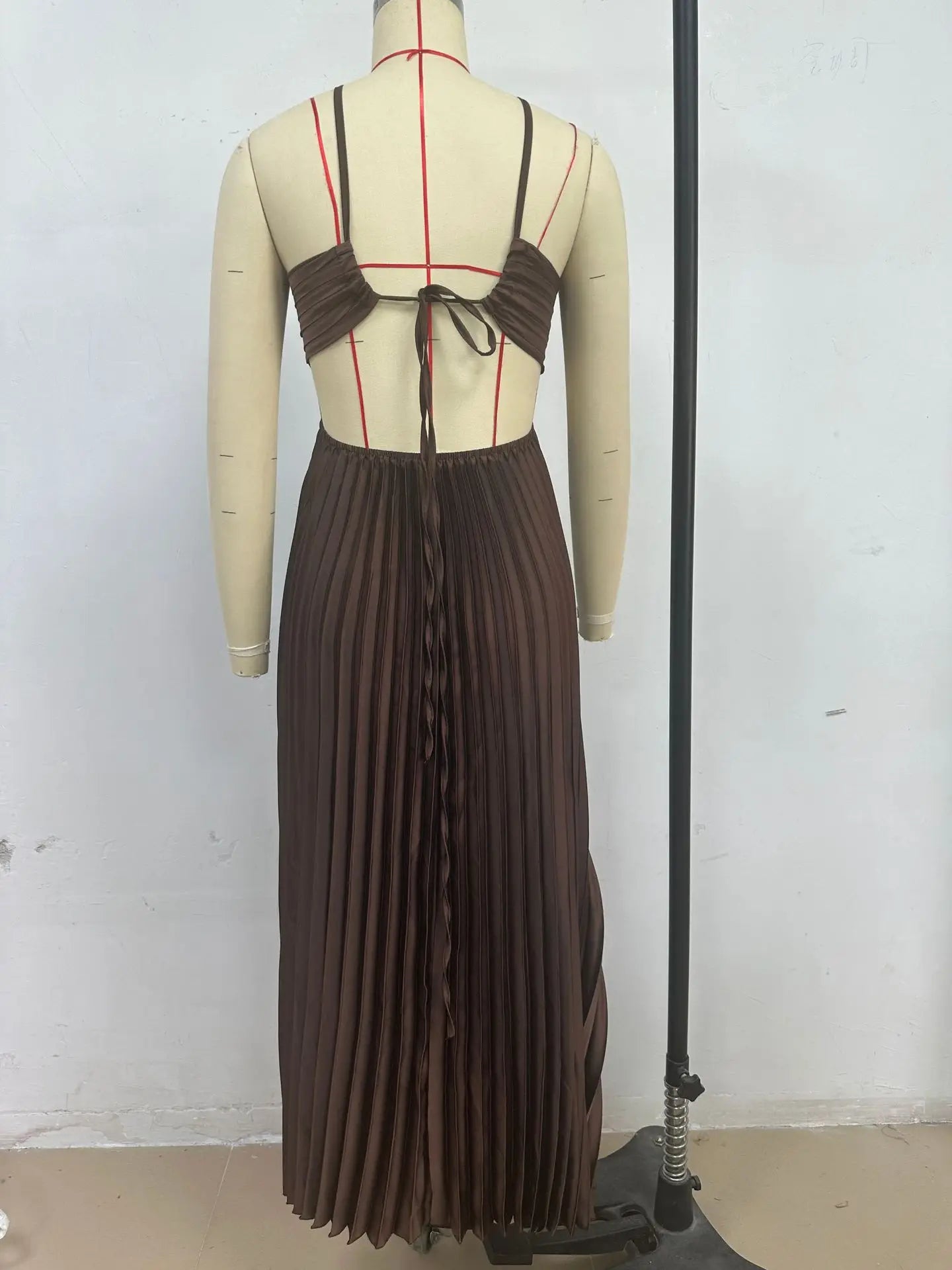 Blue Pleated Halter Long Dress Women Solid Sleeveless Backless Lace-up Maxi Dress Summer Chic Beach Vacation Party Vestidos Robe