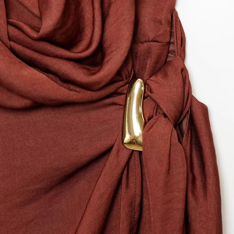 BSAY sexy Dress for Women Fashion Summer New Sleeveless Backless brown Hanging neck collar Chic Female Evening Dresses Mujer