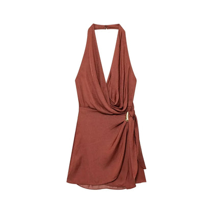 BSAY sexy Dress for Women Fashion Summer New Sleeveless Backless brown Hanging neck collar Chic Female Evening Dresses Mujer