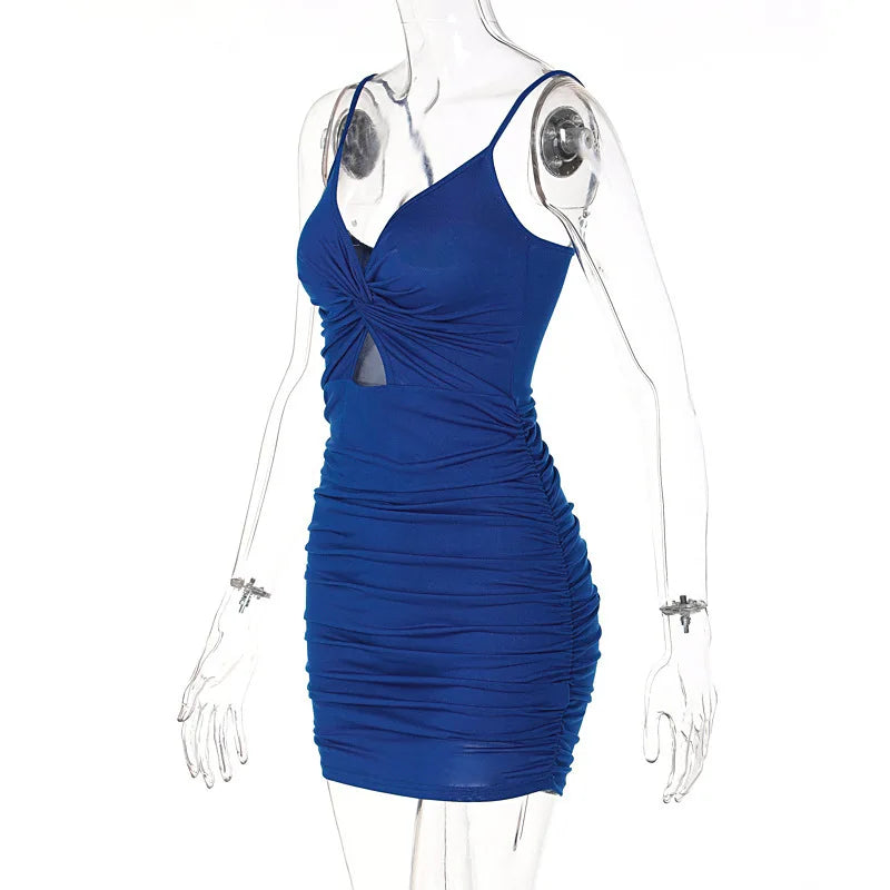 2022 Sexy Spaghetti Strap Bodycon Dress Women Backless Folds Wrap Hip Dresses Female Causal Streetwear Slim Dress Vestidos Robes