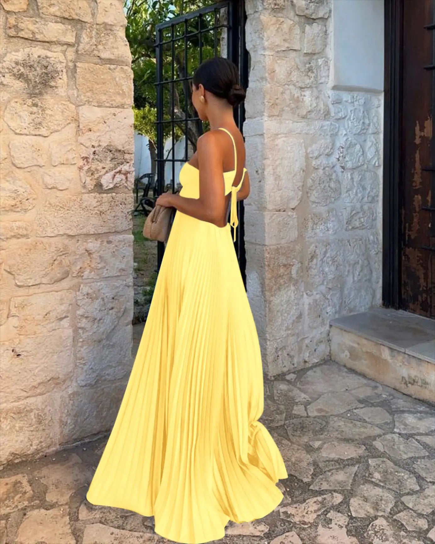 Blue Pleated Halter Long Dress Women Solid Sleeveless Backless Lace-up Maxi Dress Summer Chic Beach Vacation Party Vestidos Robe