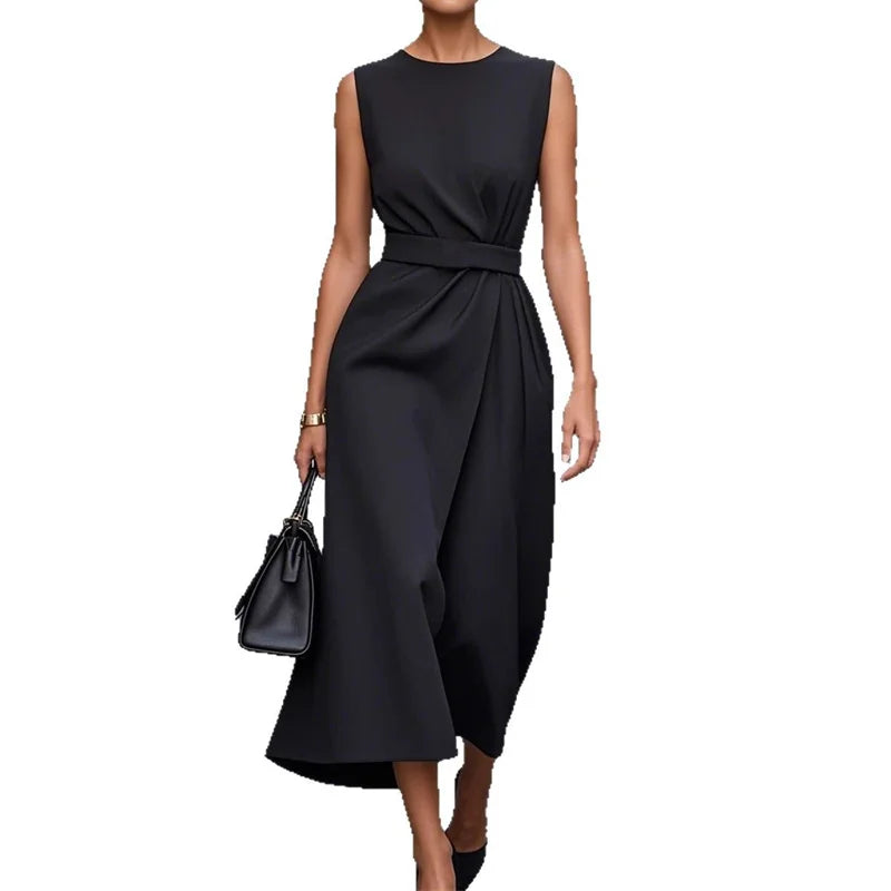 Women Elegant Style Party Prom Dress Summer Sexy Sleeveless Fashion Casual Irregular Hem Midi Dresses Ladies Solid Color Vestido
