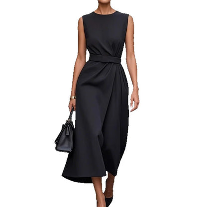 Women Elegant Style Party Prom Dress Summer Sexy Sleeveless Fashion Casual Irregular Hem Midi Dresses Ladies Solid Color Vestido