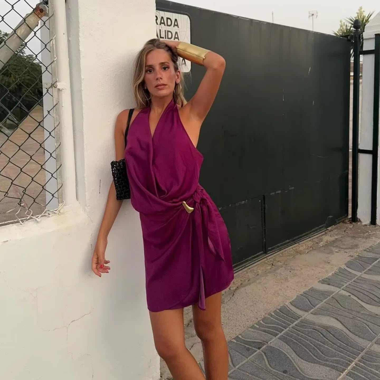 BSAY sexy Dress for Women Fashion Summer New Sleeveless Backless brown Hanging neck collar Chic Female Evening Dresses Mujer