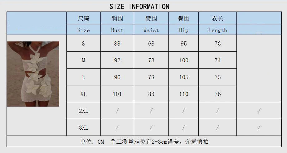 3D Flower Hollow Out Knit Halter Mini Dress Women Sleeveless Backless Bodycon Dress Summer Fashion Crochet Knitted Beach Dresses