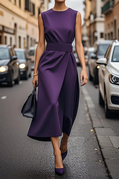 Women Elegant Style Party Prom Dress Summer Sexy Sleeveless Fashion Casual Irregular Hem Midi Dresses Ladies Solid Color Vestido