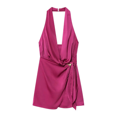 BSAY sexy Dress for Women Fashion Summer New Sleeveless Backless brown Hanging neck collar Chic Female Evening Dresses Mujer