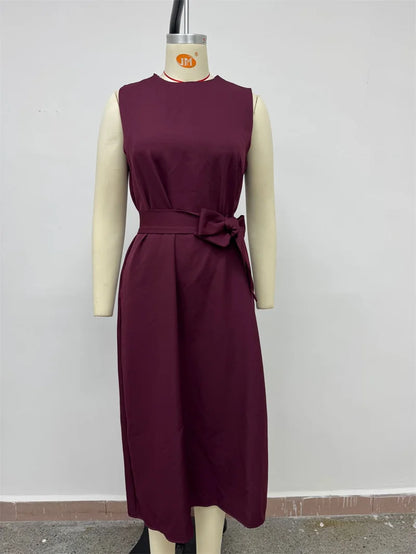 Women Elegant Style Party Prom Dress Summer Sexy Sleeveless Fashion Casual Irregular Hem Midi Dresses Ladies Solid Color Vestido