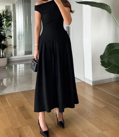 Dresses Women's 2026 New Fashion Female Clothing Summer Round Neck Short Sleeve Patchwork Asymmetrical Pleated High Waist Dress