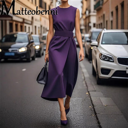 Women Elegant Style Party Prom Dress Summer Sexy Sleeveless Fashion Casual Irregular Hem Midi Dresses Ladies Solid Color Vestido