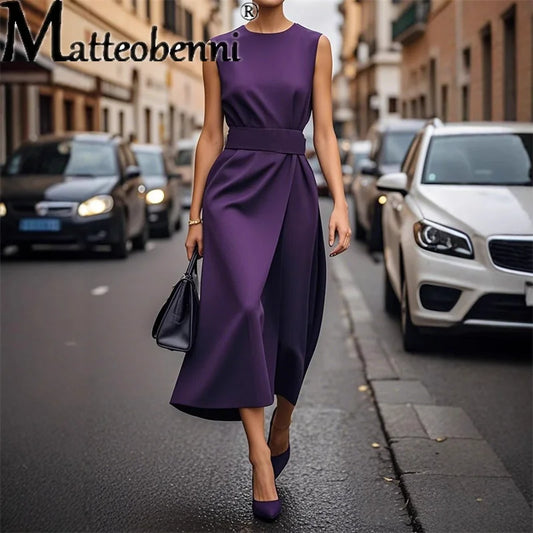 Women Elegant Style Party Prom Dress Summer Sexy Sleeveless Fashion Casual Irregular Hem Midi Dresses Ladies Solid Color Vestido